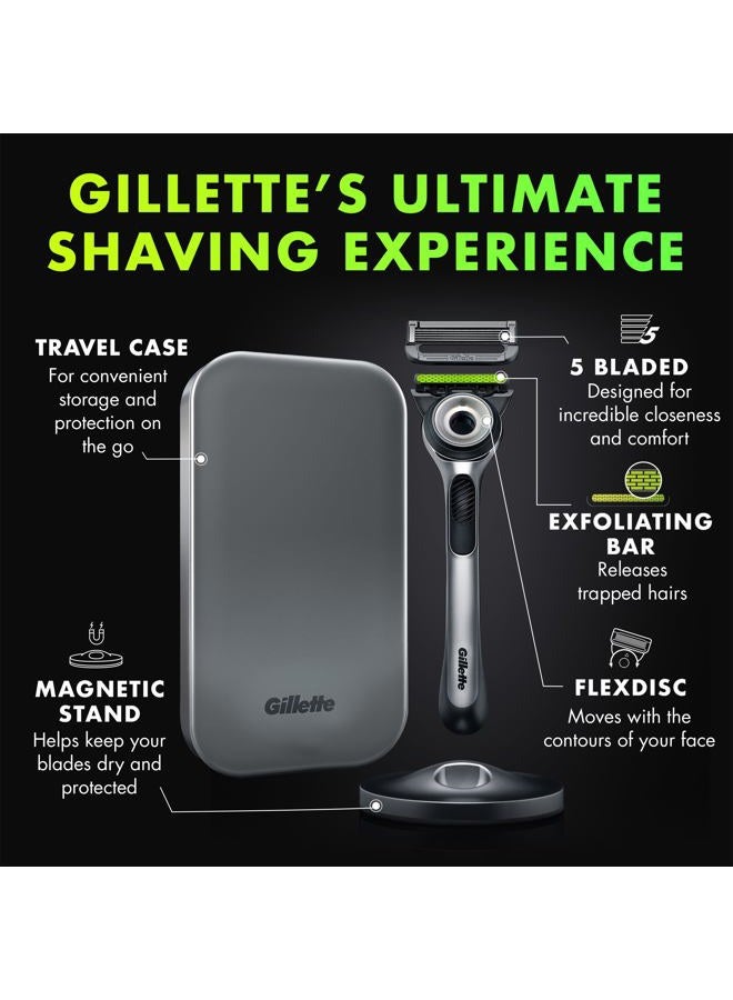 Gillette مجموعة الحلاقة مع بار التقشير من جيليت، ماكينة حلاقة للرجال وحقيبة سفر، مجموعة حلاقة للرجال، تخزين أثناء التنقل، تشمل حقيبة سفر، 1 مقبض، 3 شفرات حلاقة إضافية، وقاعدة مغناطيسية فاخرة - Image 2