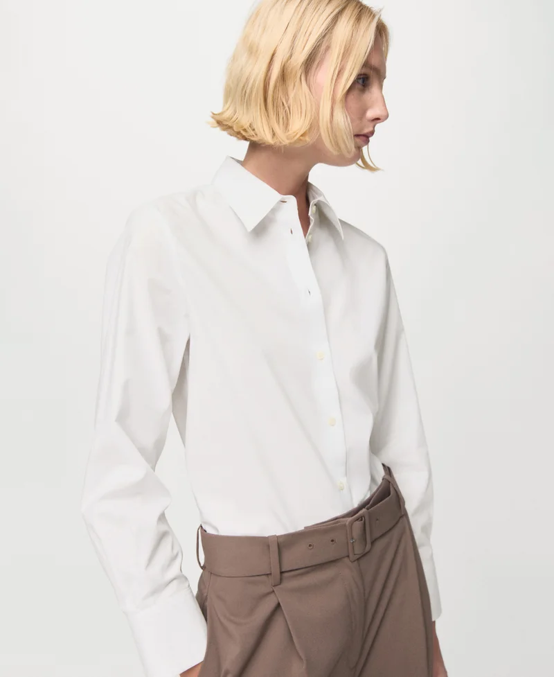 Cotton And Lyocell Blend Straight Shirt