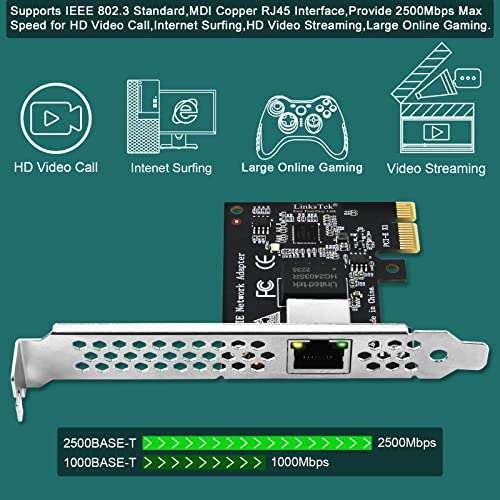 LinksTek PCI Express X1 Interface to 2.5GbE RJ45 Ports Network Adapter for Windows 11, 10 64bit and Windows Server 2019, 2022, Intel I225V Ethernet Controller, 2.5GbE PCIE NIC Card (PCIE-I225) - Image 3
