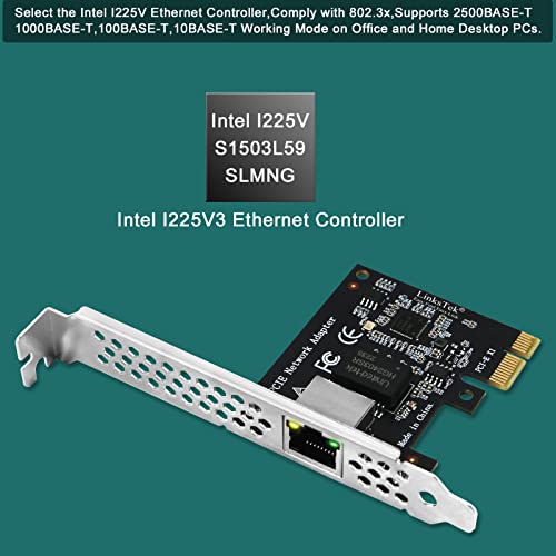 LinksTek PCI Express X1 Interface to 2.5GbE RJ45 Ports Network Adapter for Windows 11, 10 64bit and Windows Server 2019, 2022, Intel I225V Ethernet Controller, 2.5GbE PCIE NIC Card (PCIE-I225) - Image 2