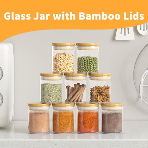 SODSAI 15 Piece Glass Storage Jars Set with Airtight Bamboo Lids and Labels,6oz Glass Spice Jar Mini Food Storage Containers for Home Kitchen,Pantry,Tea,Sugar,Salt,Coffee,Flour,Herbs,Grains - Image 3