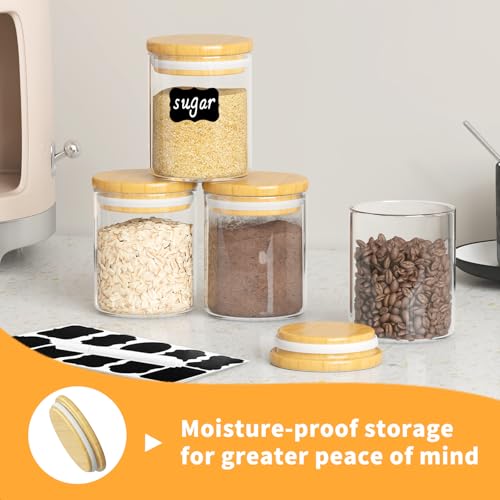 SODSAI 15 Piece Glass Storage Jars Set with Airtight Bamboo Lids and Labels,6oz Glass Spice Jar Mini Food Storage Containers for Home Kitchen,Pantry,Tea,Sugar,Salt,Coffee,Flour,Herbs,Grains - Image 5