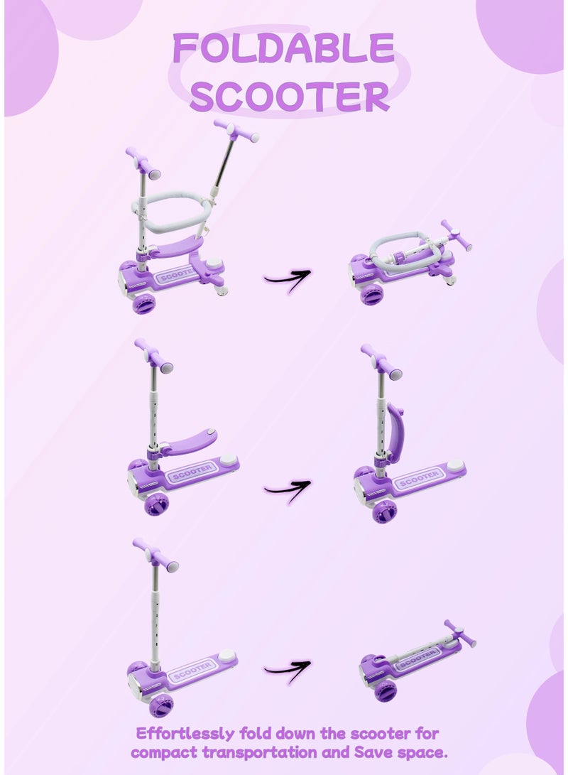 EASY FUTURE 4-in-1 Foldable Toddler Scooter with Adjustable Height, Removable Seat, Parent Push Bar & 360° Baby Fence, Three Wheel Kick Scooter for Kids Boys Girls Ages 1-12 Including Protective Gear Set - Image 4