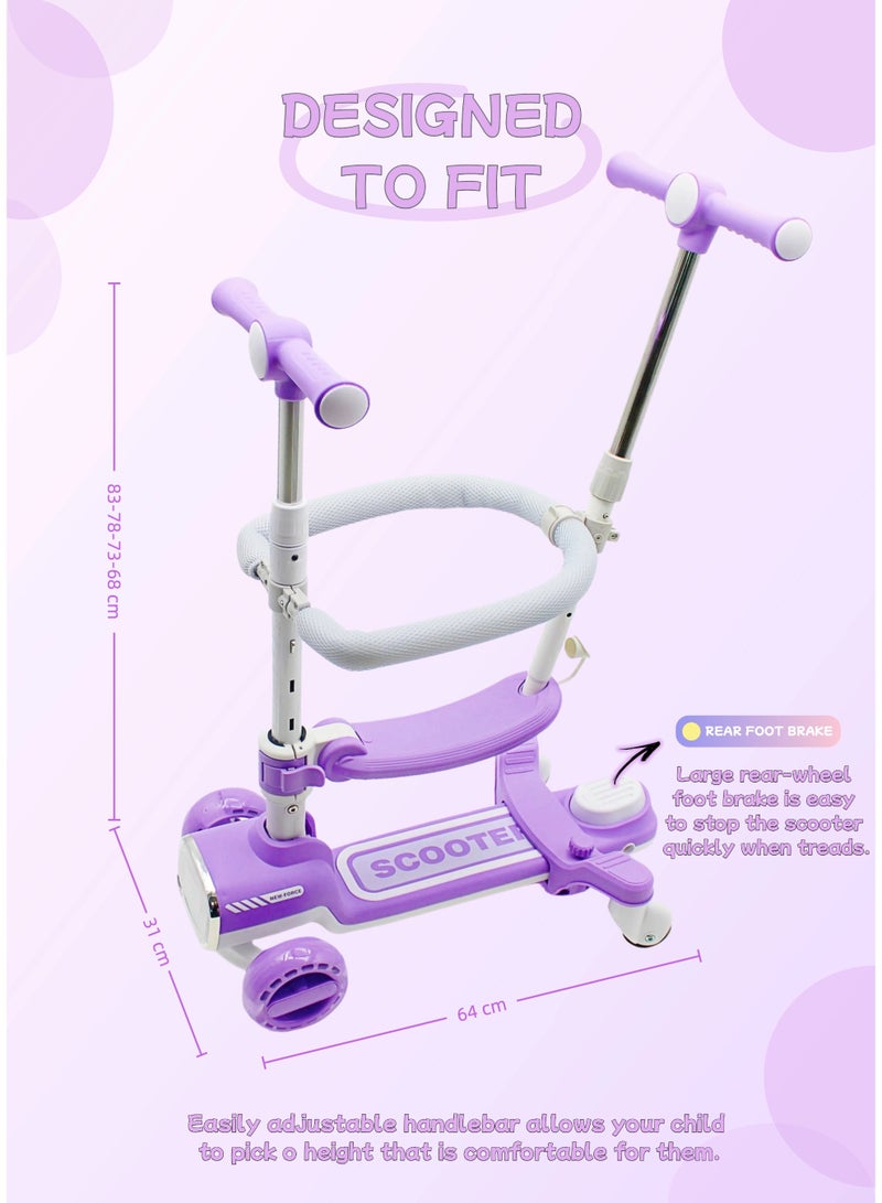 EASY FUTURE 4-in-1 Foldable Toddler Scooter with Adjustable Height, Removable Seat, Parent Push Bar & 360° Baby Fence, Three Wheel Kick Scooter for Kids Boys Girls Ages 1-12 Including Protective Gear Set - Image 3