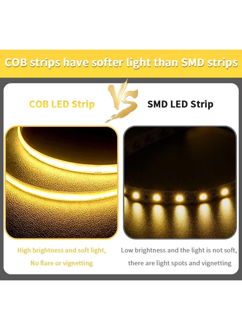 شريط إضاءة LED بتقنية COB، 320 مصباح LED/متر، عرض 8 مم، عالي(شريط إضاءة LED فقط، بدون وحدة تحكم LED) الكثافة ومرن - 12 فولت، لون أبيض دافئ - Image 5