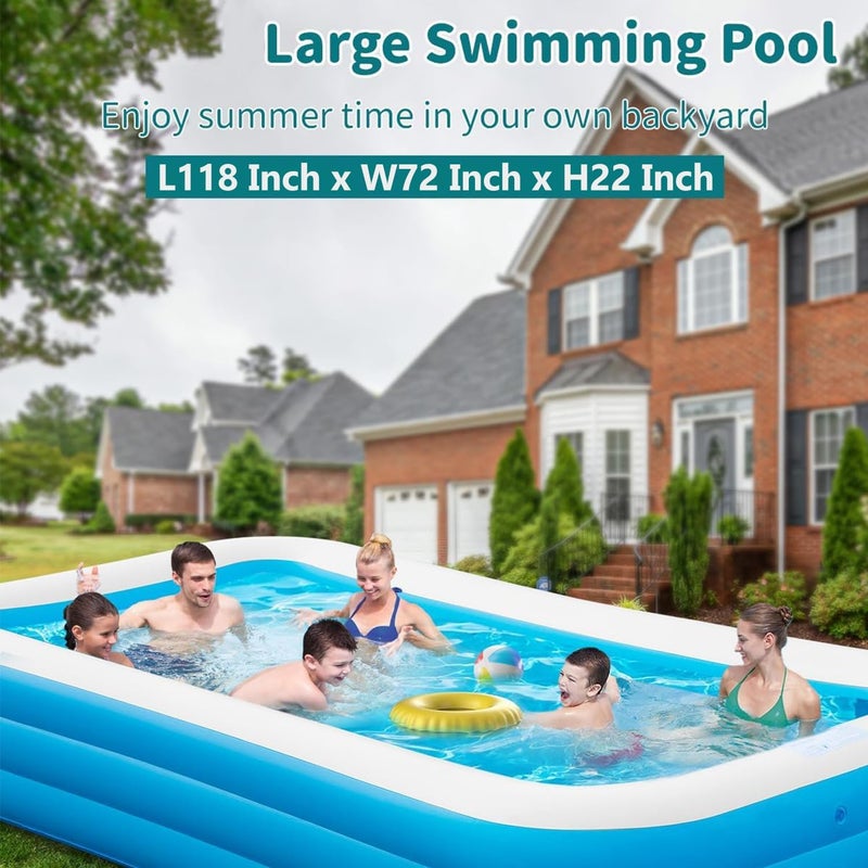 HI-FINE Inflatable Swimming Pool, Large Blow up Pool, Above Ground Swimming Pool for Family, Pools for Kid, 118 x 72 x 22 inch Full-Sized Inflatable Pool for Toddler for Outdoors, Backyard - Image 4