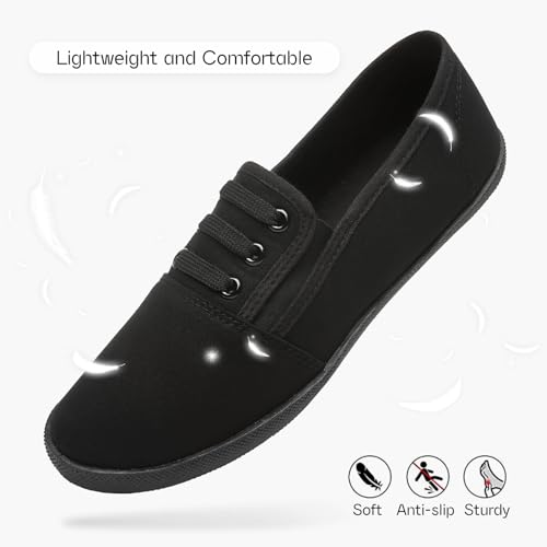Shupua Women's Canvas Slip on Sneakers Casual Slip on Walking Shoes Womens Tennis Shoes Flat Dress Shoes Non Slip Work Shoes(Black Mno.us7) - Image 4