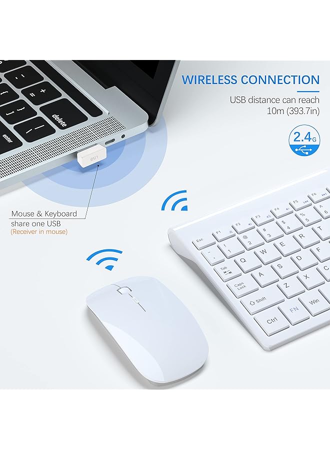 SYOSI Wireless Keyboard And Mouse Ultra Slim Combo 2.4G Silent Compact Usb Mouse And Scissor Switch Keyboard Set For Pc/Laptop/Windows/Mac White - Image 3