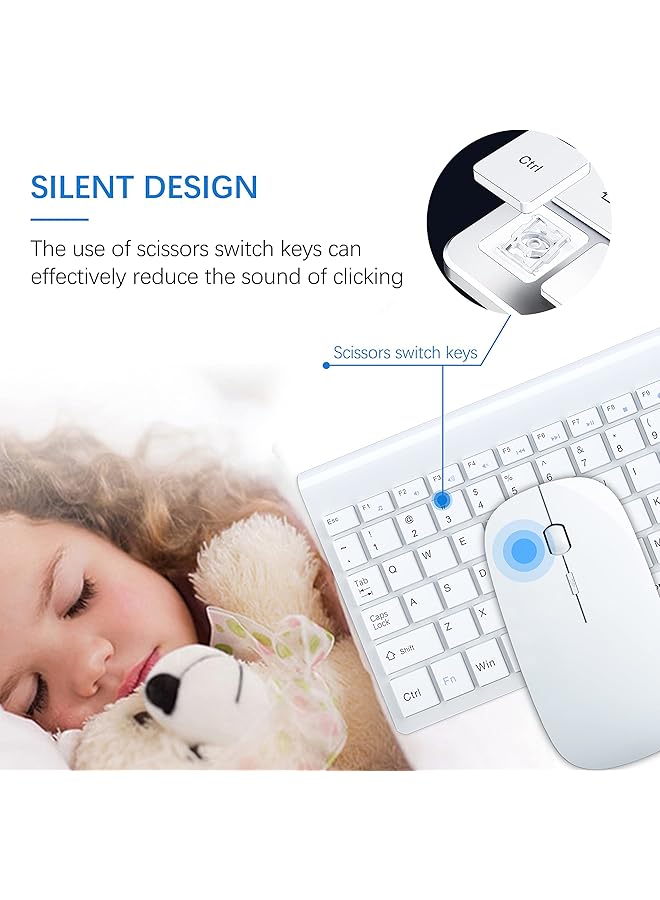 SYOSI Wireless Keyboard And Mouse Ultra Slim Combo 2.4G Silent Compact Usb Mouse And Scissor Switch Keyboard Set For Pc/Laptop/Windows/Mac White - Image 2