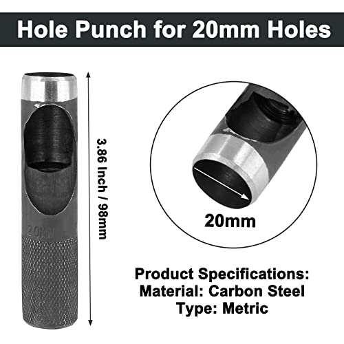 Bivethoi 20mm Round Gasket Punch, Carbon Steel Hollow Hole Cutter Tool, Watch Band Leather Hole Punch for Belts Fabric Canvas Paper Plastic Craft (Metric) - Image 2