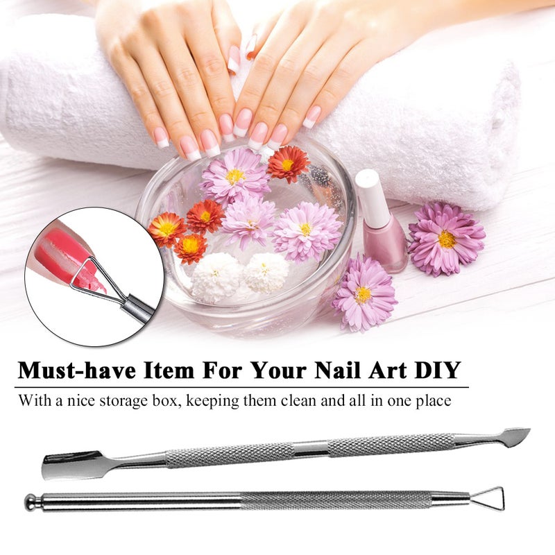 2Pcs Gel Nail Polish Removal Tool Stainless Steel Dead Skin Cuticle Peeler Scraper Cuticle Pusher & Spoon Double-ended Nail Cleaner Manicure & Pedicure Tools With Stainless Steel Box - Image 5