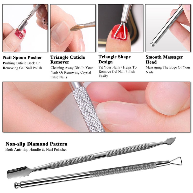 2Pcs Gel Nail Polish Removal Tool Stainless Steel Dead Skin Cuticle Peeler Scraper Cuticle Pusher & Spoon Double-ended Nail Cleaner Manicure & Pedicure Tools With Stainless Steel Box - Image 4