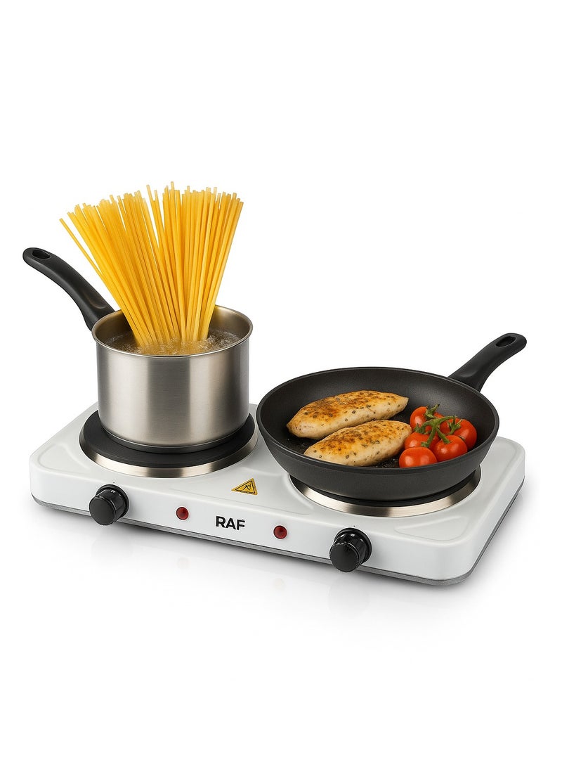 RAF Electric Stove Double Burner 2000W (1000W + 1000W) – Portable Electric Hot Plate with Non-Stick Coating, Uniform Heat, Dual Indicator Light, Easy to Clean & Adjustable Temperature Control - Image 1