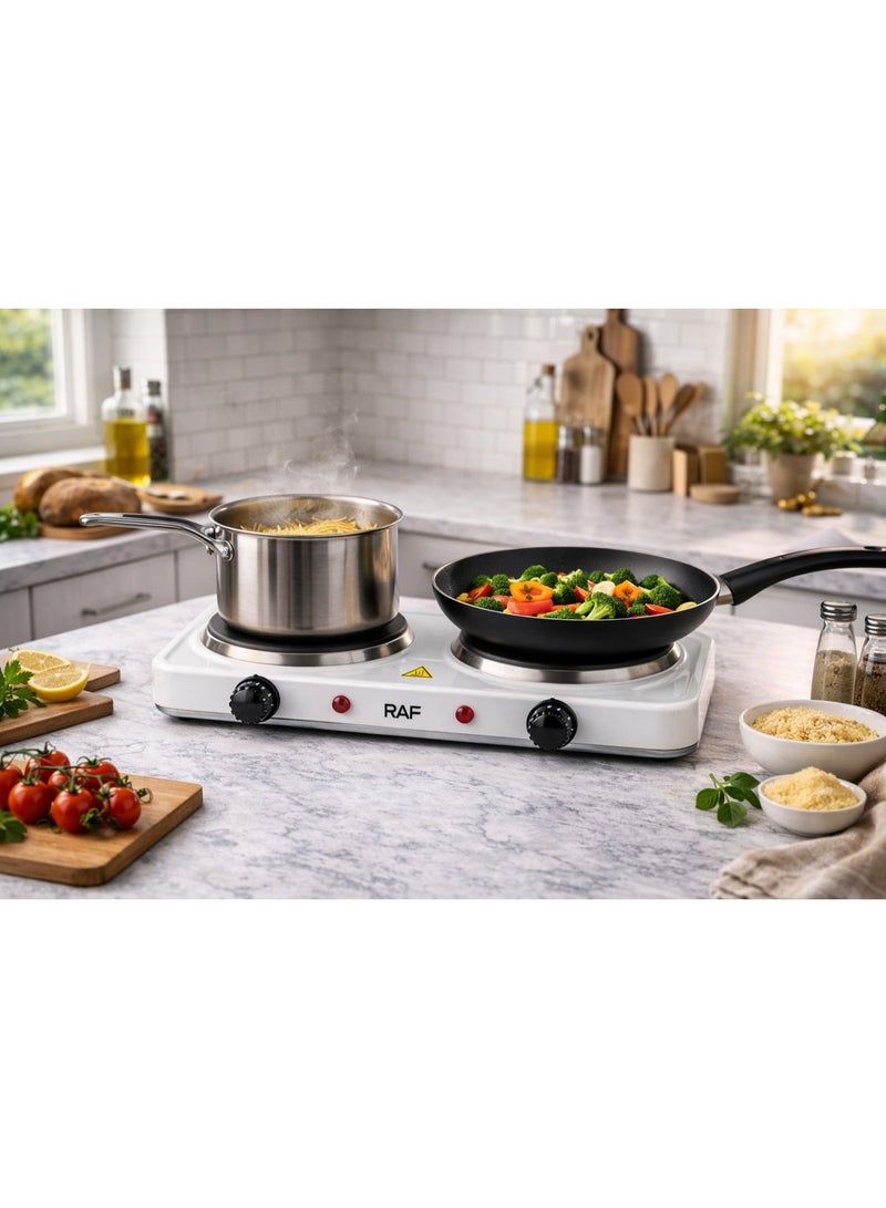 آر إيه أف موقد كهربائي مزدوج الشعلة من RAF بقوة 2000 واط | سطح طهي مزدوج (1000 واط + 1000 واط) | تحكم قابل للتعديل في الحرارة | موقد كهربائي سهل التنظيف وغير لاصق للمطبخ والمنزل - Image 5