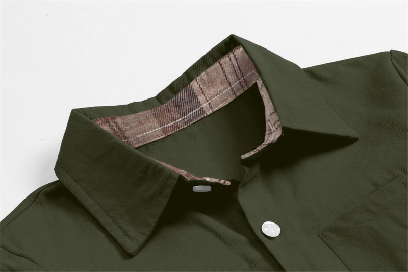 SANGTREE Mens and Boys Cotton Button Down Dress Shirts Casual Long Sleeve Shirt with Single Chest Pocket, Cotton Army Green, 5-6 Years - Image 5
