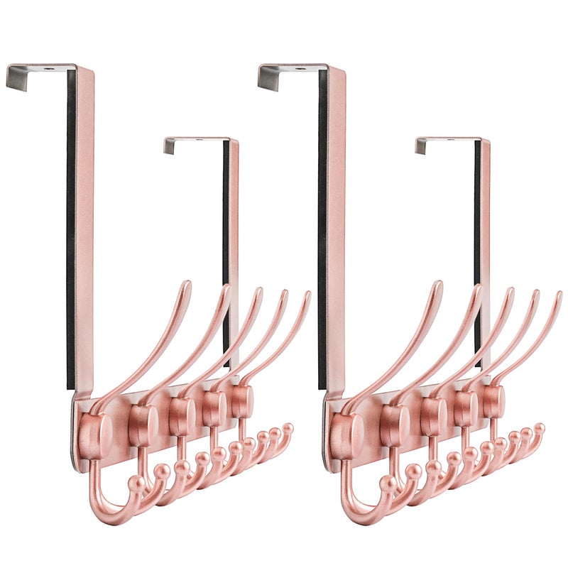 Dseap Over The Door Hook Hanger Fits 1 38 to 1 34 Standard Doors 5 Tri Hooks Heavy Duty TowelCoat Rack Door Organizer for Clothes Jackets Hats Towels Rose Gold Pack of 2 - Image 2