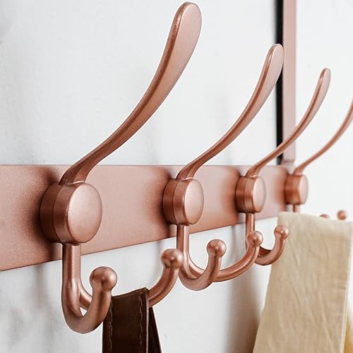 Dseap Over The Door Hook Hanger Fits 1 38 to 1 34 Standard Doors 5 Tri Hooks Heavy Duty TowelCoat Rack Door Organizer for Clothes Jackets Hats Towels Rose Gold Pack of 2 - Image 3