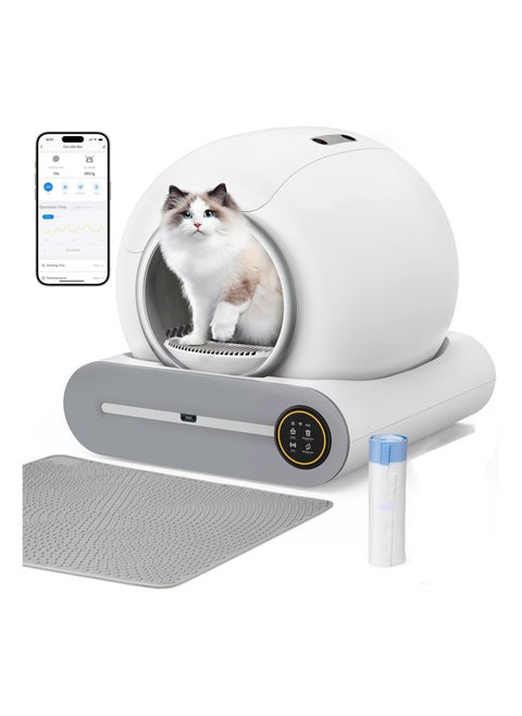 Automatic Self Cleaning Litter Box 65L Extra Large Cat Litter Box with Smart APP Control for Multiple Cats Anti-Pinch Safety Protection and Odor Removal with Liner & Mat & Garbage bag