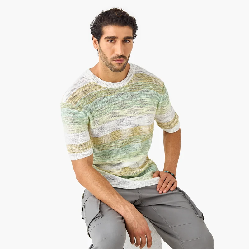 ايكونيك Iconic Textured Sweater with Short Sleeves