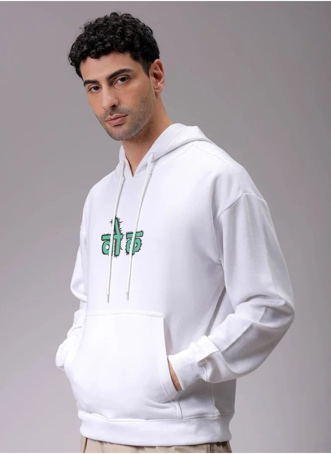 شركة المرآب الهندية Men Oversized Placement Print Overhead Hooded Sweatshirt