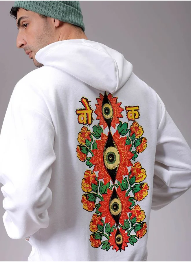 شركة المرآب الهندية Men Oversized Placement Print Overhead Hooded Sweatshirt