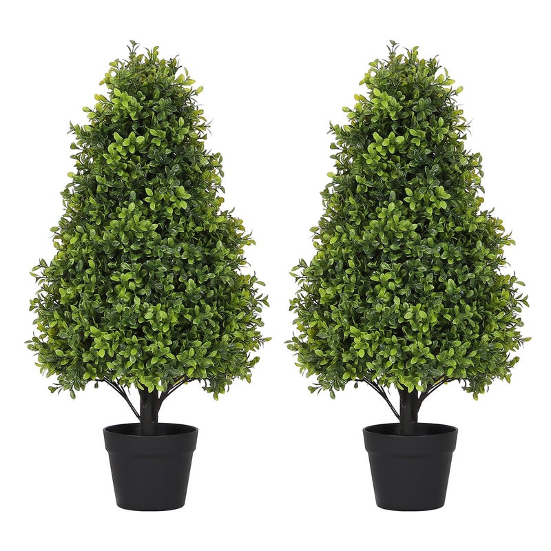 Azoco 30 Artificial Boxwood Topiary Trees Outdoor Set of 2  UV Resistant Faux Plants for Front Porch Outside Planter Realistic Fake ConeShaped Bushes  Evergreen Shrubs