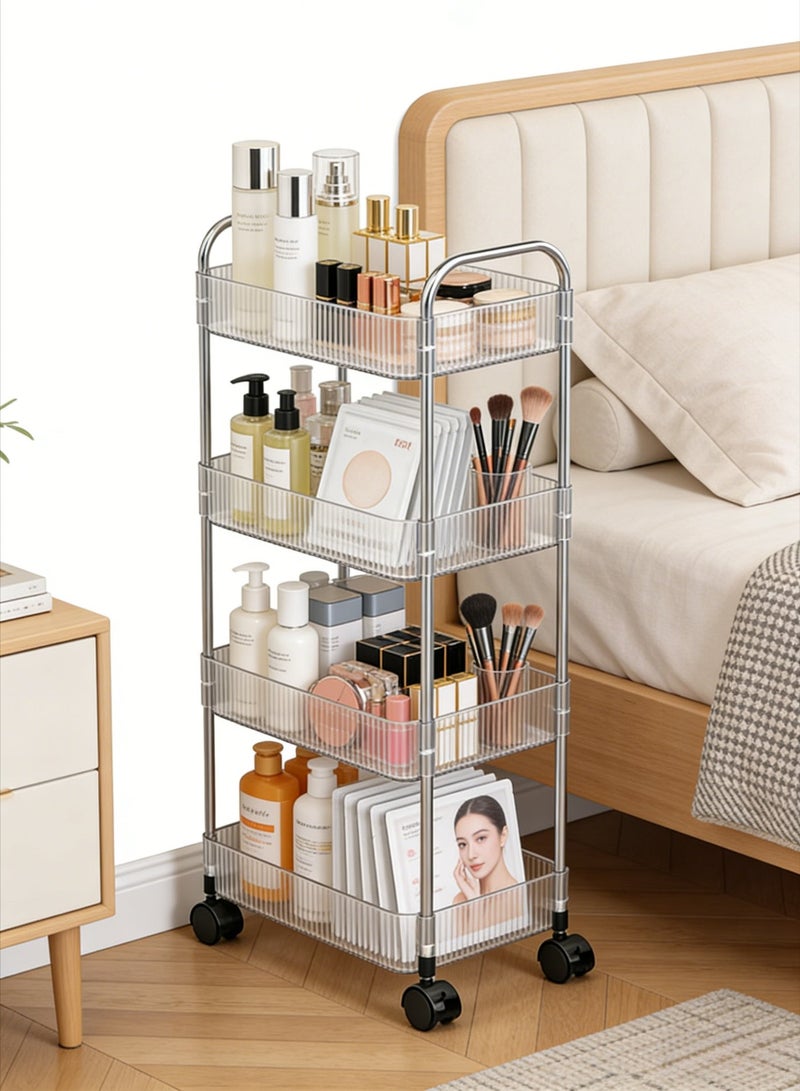 CKIKH This four-layer acrylic rolling storage trolley is a transparent, multi-functional handcart with detachable casters. Suitable for kitchens, bathrooms, living rooms, offices, and other similar spaces. - Image 5