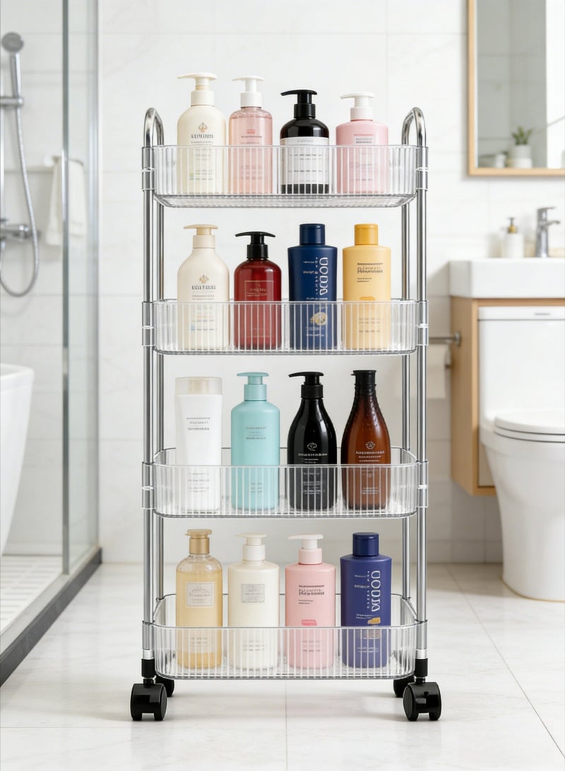 CKIKH This four-layer acrylic rolling storage trolley is a transparent, multi-functional handcart with detachable casters. Suitable for kitchens, bathrooms, living rooms, offices, and other similar spaces. - Image 4