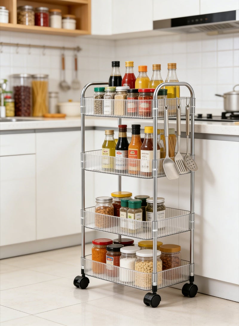 CKIKH This four-layer acrylic rolling storage trolley is a transparent, multi-functional handcart with detachable casters. Suitable for kitchens, bathrooms, living rooms, offices, and other similar spaces. - Image 2