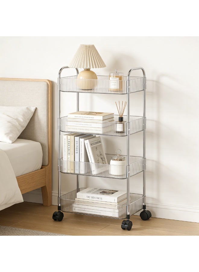 CKIKH This four-layer acrylic rolling storage trolley is a transparent, multi-functional handcart with detachable casters. Suitable for kitchens, bathrooms, living rooms, offices, and other similar spaces. - Image 1