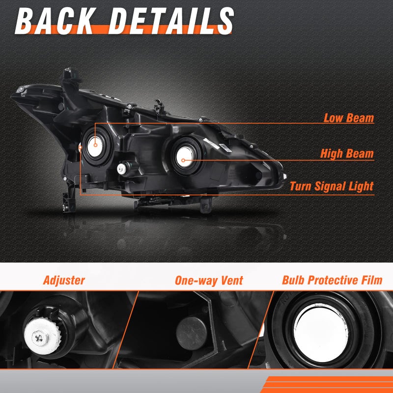 AXLAHA for 2013 2014 2015 Nissan Altima Headlight Assembly Compatible with 13-15 Altima S/SL/SV Headlamp Only fit 4 Door Chrome Housing Amber Reflector Driver and Passenger Side - Image 4