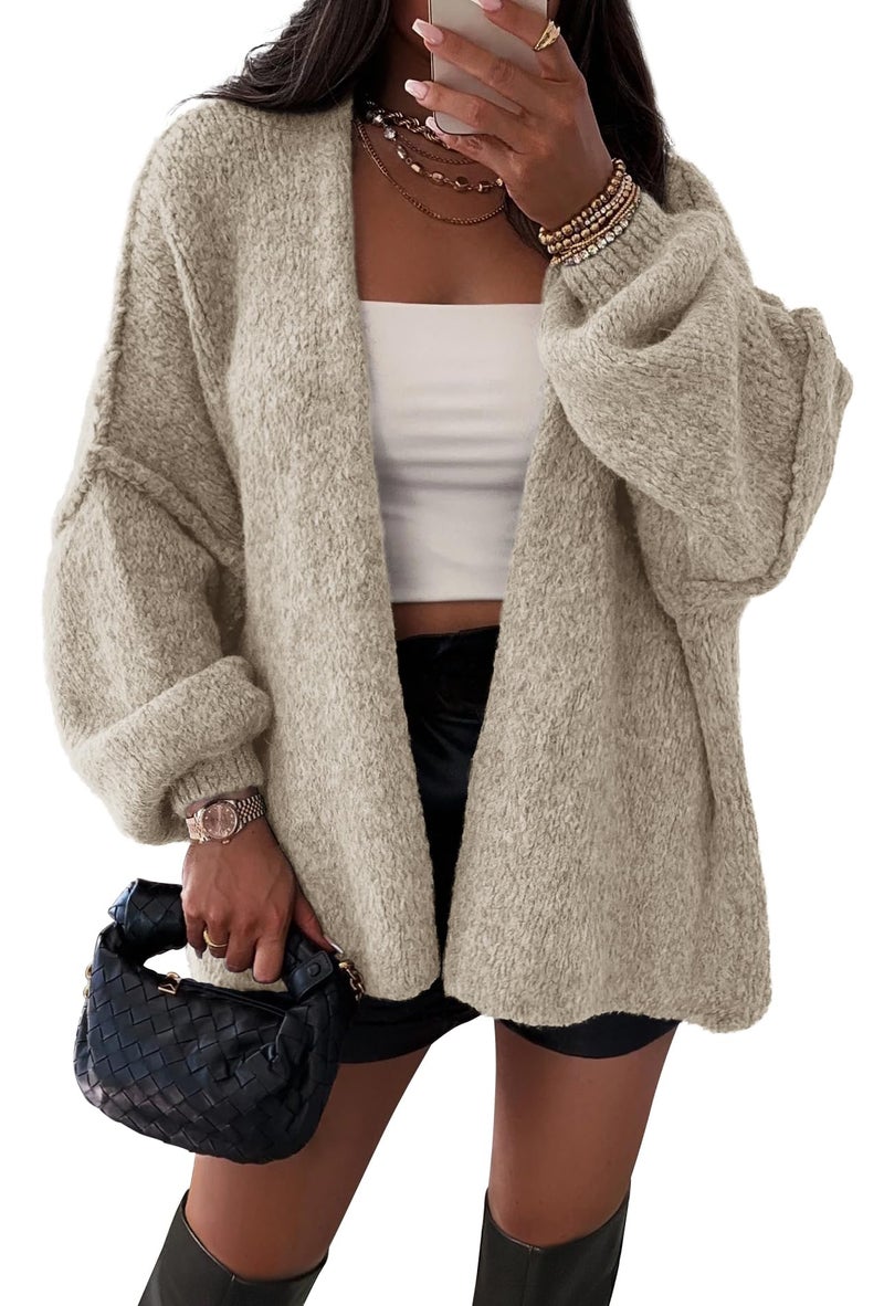 ATHMILE Womens Fall Oversized Cardigan Sweaters Long Lantern Sleeve Knit Open Front Lightweight Winter Fashion Clothes 2026 Grey Beige - Image 1