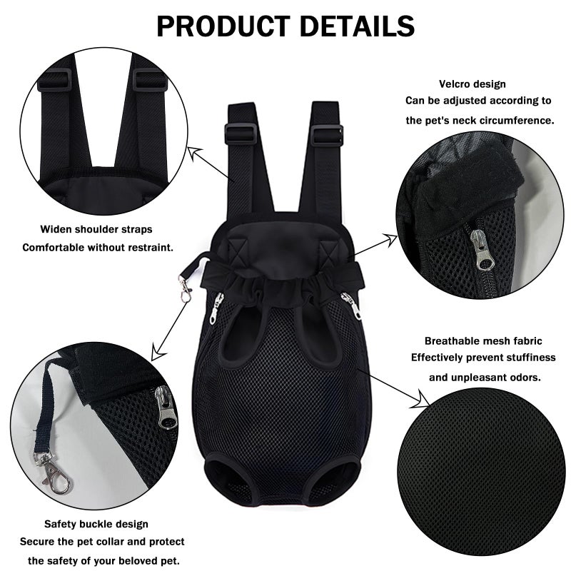 Yehenarn Pet Carrier Backpack, Adjustable Pet Front Carriers for Small Medium Dogs Cats 5-18 Lbs, Legs Out, Dog Cat Carrier Backpack for Hiking,Camping,Traveling,Cycling (Black, Mediumï¼ˆFit:5-10lbï¼‰) - Image 3