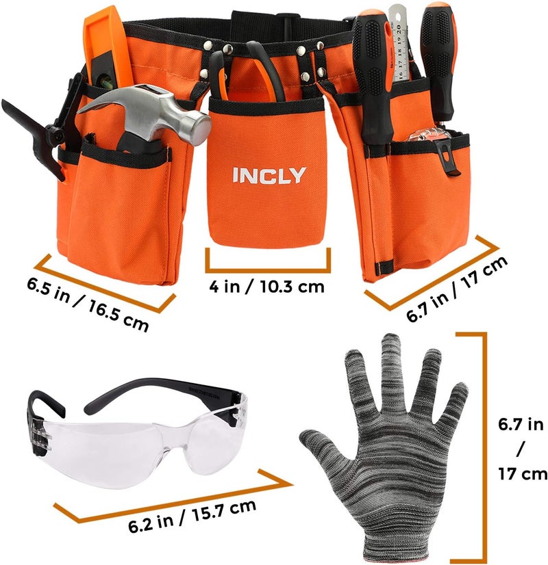 INCLY مجموعة أدوات حقيقية للأطفال 95 قطعة، مجموعة أدوات يدوية صغيرة للأولاد، أدوات تعليم البناء للأطفال، مطرقة ومفك براغي لأعمال DIY في المنزل والبناء والأعمال الخشبية، تأتي مع حزام أدوات وحقيبة - Image 2