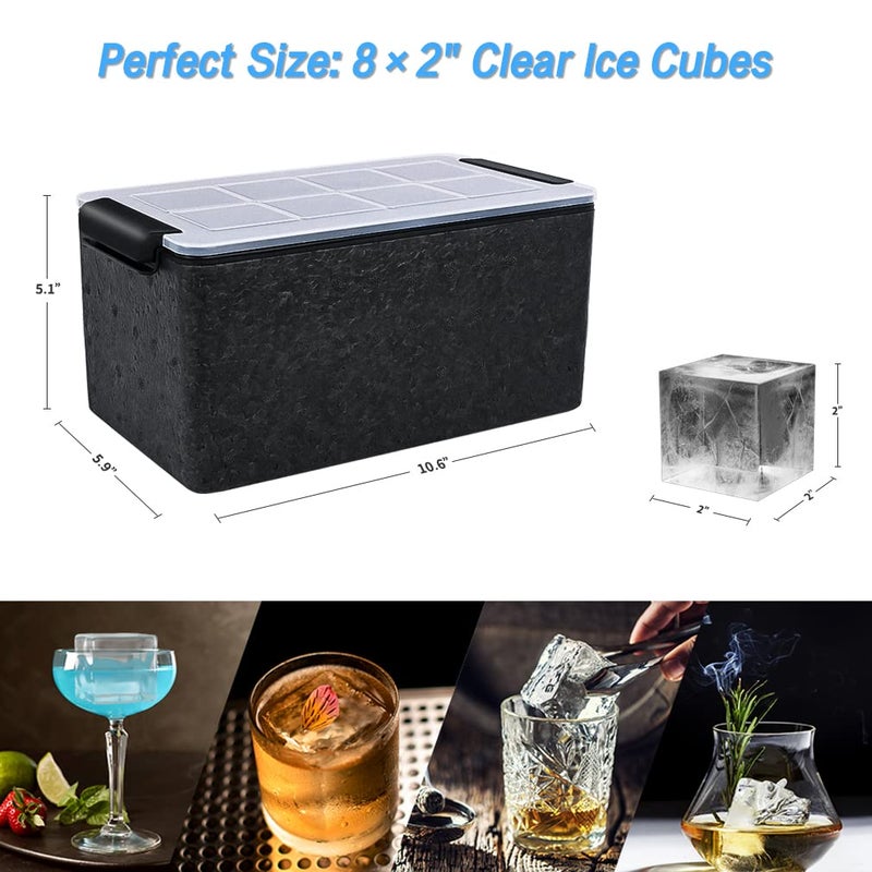 TINANA TINANA Upgrade 2 Inch Clear Ice Cube Tray Make 8 Large Square Crystal Clear Ice Cube Maker for Cocktail, Whiskey & Bourbon Drinks, Gifts for Men  - Image 3