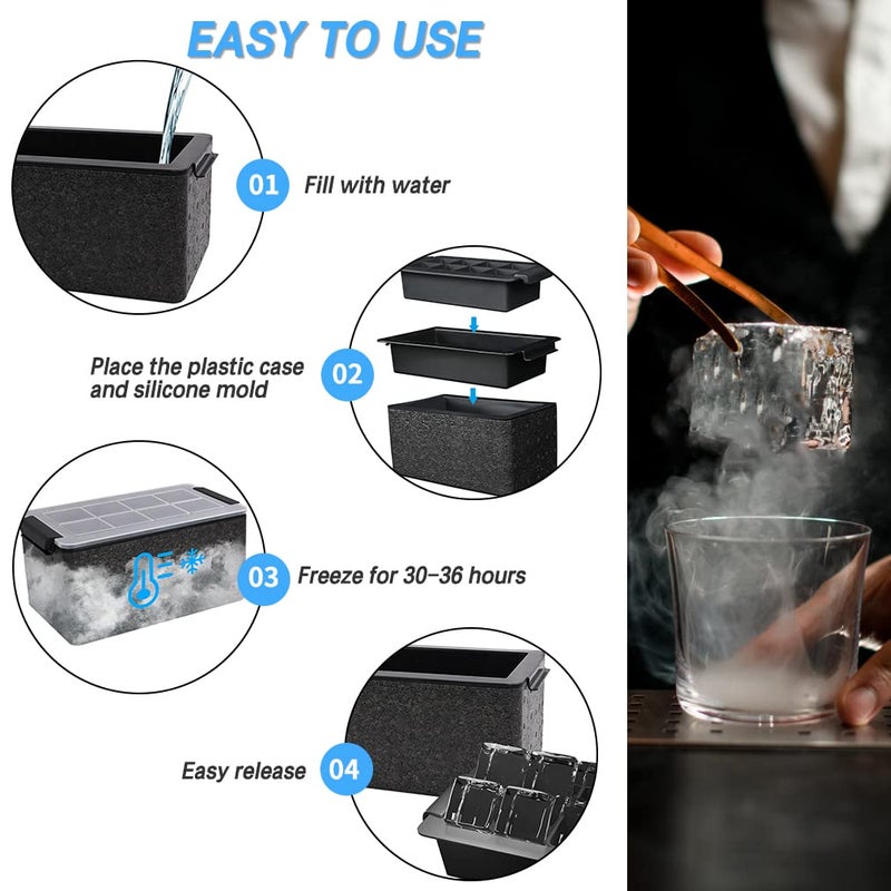 TINANA TINANA Upgrade 2 Inch Clear Ice Cube Tray Make 8 Large Square Crystal Clear Ice Cube Maker for Cocktail, Whiskey & Bourbon Drinks, Gifts for Men  - Image 4