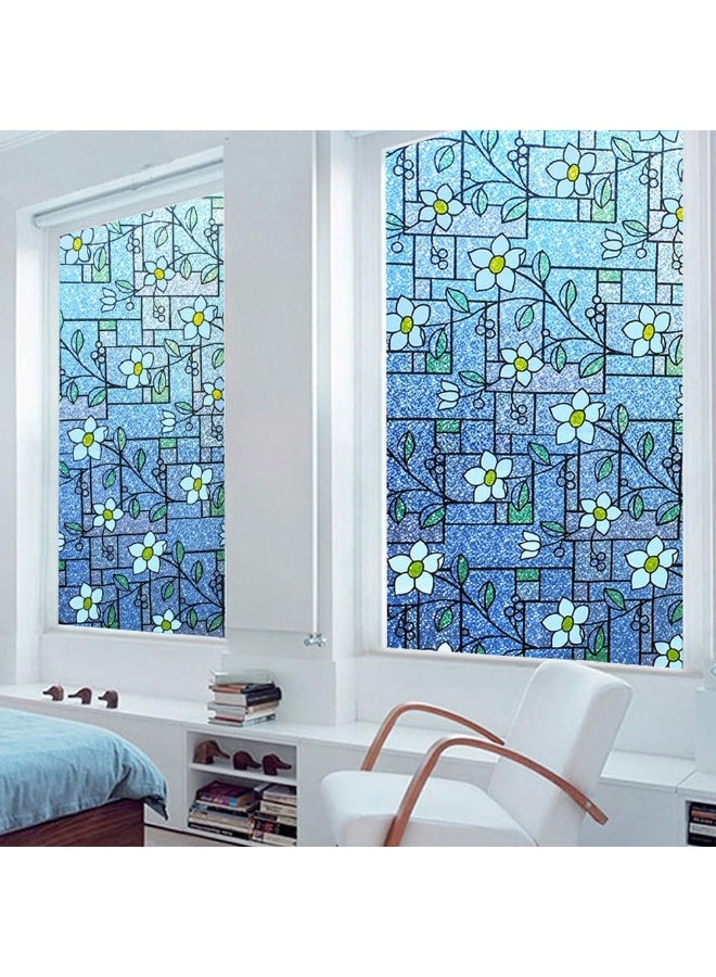 DUOFIRE Stained Glass Window Film Color Flower Pattern Privacy Window Film Decorative Glass Film No Glue AntiUV Window Sticker Non Adhesive for Bedroom Living Room 354in x 787in DP0031 - Image 2