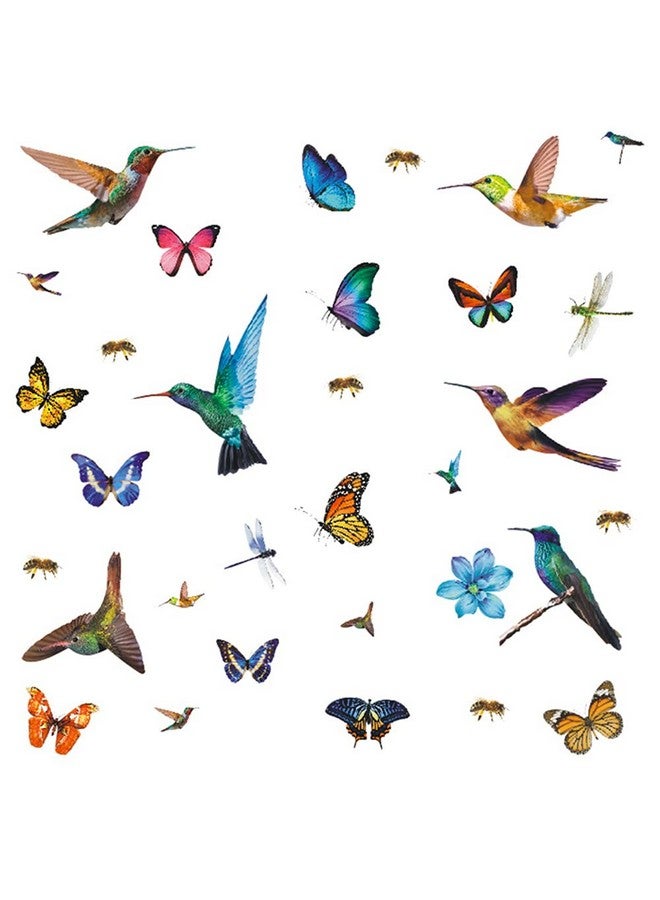 SNOMEL 32Pcs Watercolor Butterfly And Hummingbird Stickers Bee Dragonfly Flower Wall Decals Self Adhesive Flying Bird Art Decor For Bedroom Nursery Kids Playroom - Image 1