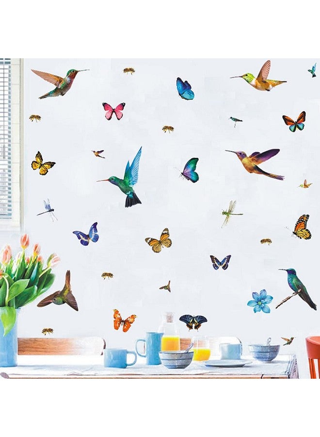 SNOMEL 32Pcs Watercolor Butterfly And Hummingbird Stickers Bee Dragonfly Flower Wall Decals Self Adhesive Flying Bird Art Decor For Bedroom Nursery Kids Playroom - Image 5