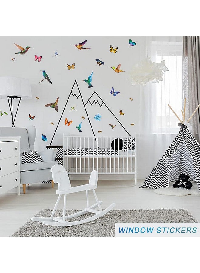 SNOMEL 32Pcs Watercolor Butterfly And Hummingbird Stickers Bee Dragonfly Flower Wall Decals Self Adhesive Flying Bird Art Decor For Bedroom Nursery Kids Playroom - Image 3