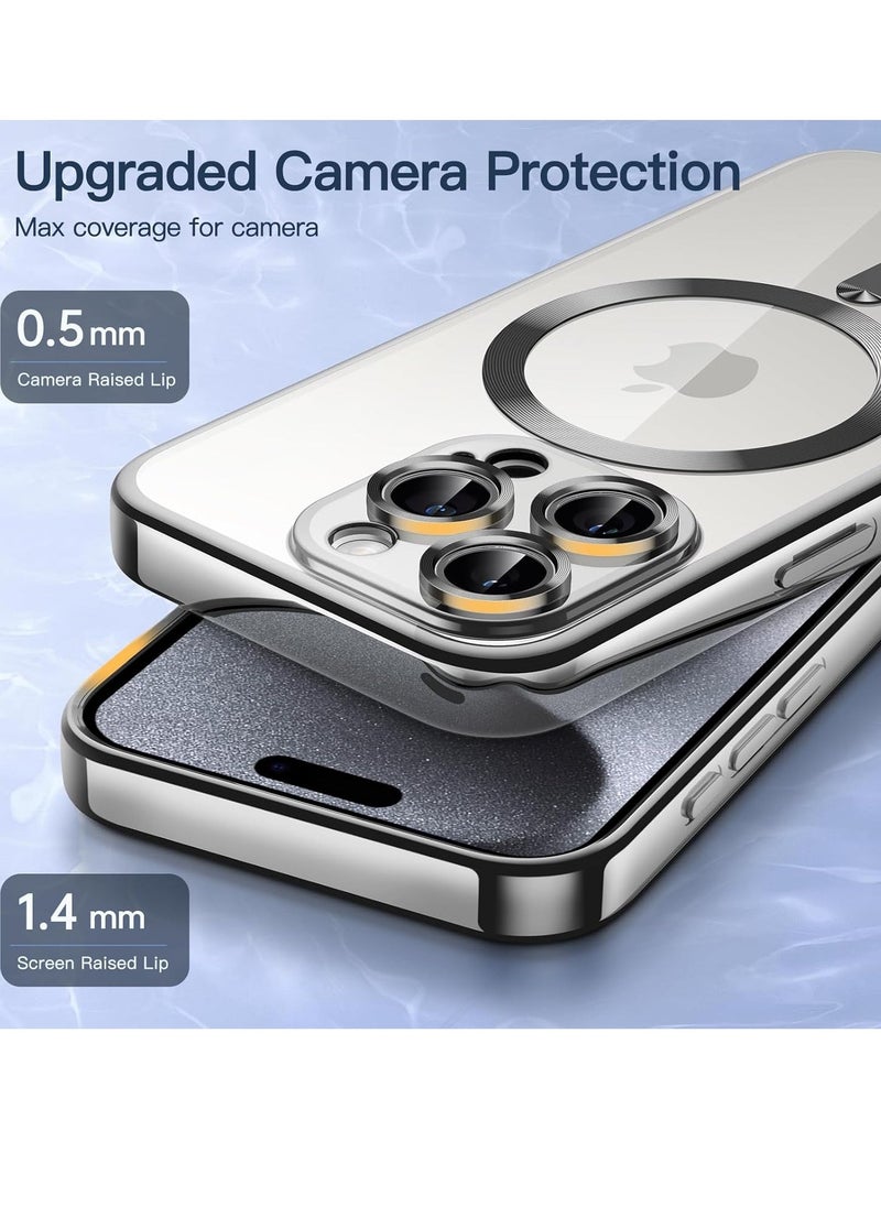 إيف حافظة مطلية بالكهرباء لهاتف iPhone 15 Pro Max مقاس 6.7 بوصة، حماية كاملة لعدسة الكاميرا، متوافقة مع الشحن اللاسلكي MagSafe، غطاء هاتف ناعم مقاوم للصدمات من مادة TPU (فضي) - Image 4