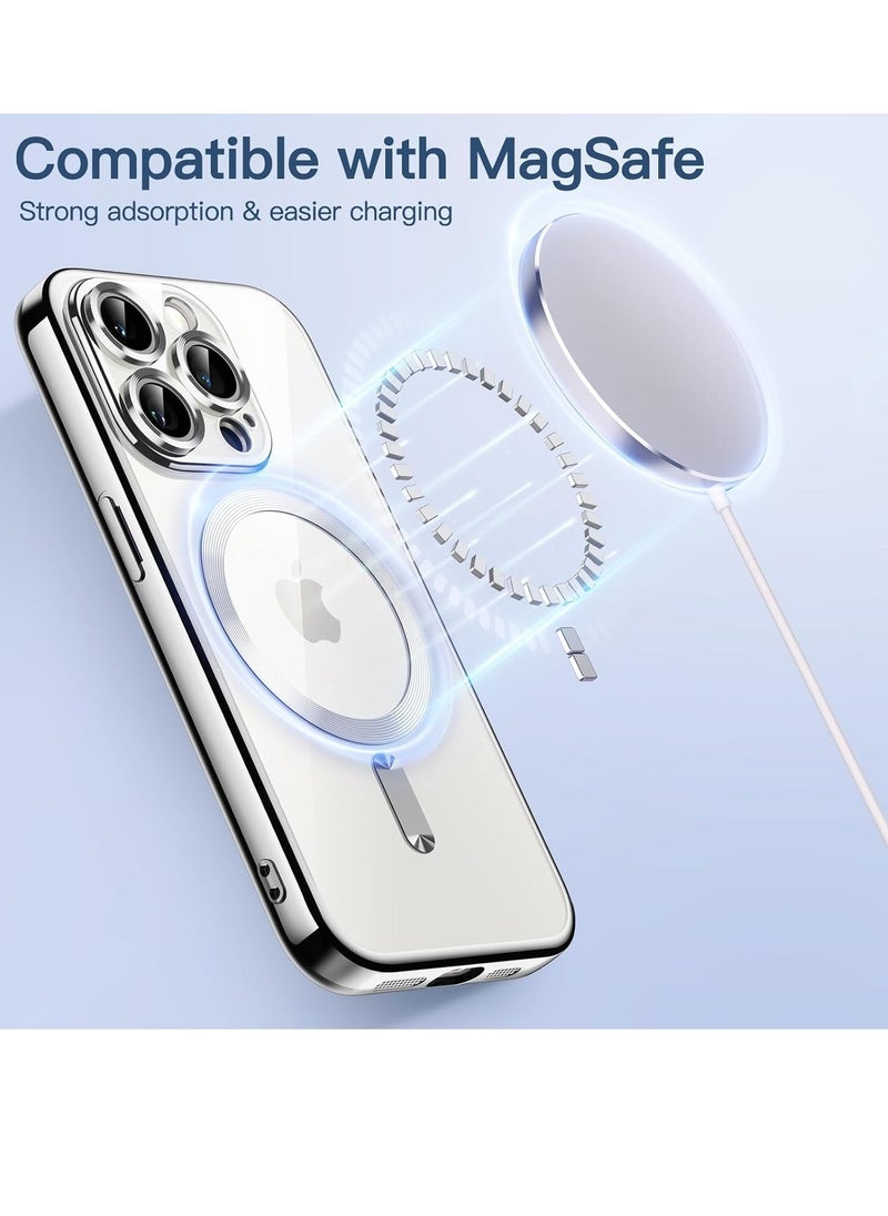 إيف حافظة مطلية بالكهرباء لهاتف iPhone 15 Pro Max مقاس 6.7 بوصة، حماية كاملة لعدسة الكاميرا، متوافقة مع الشحن اللاسلكي MagSafe، غطاء هاتف ناعم مقاوم للصدمات من مادة TPU (فضي) - Image 3