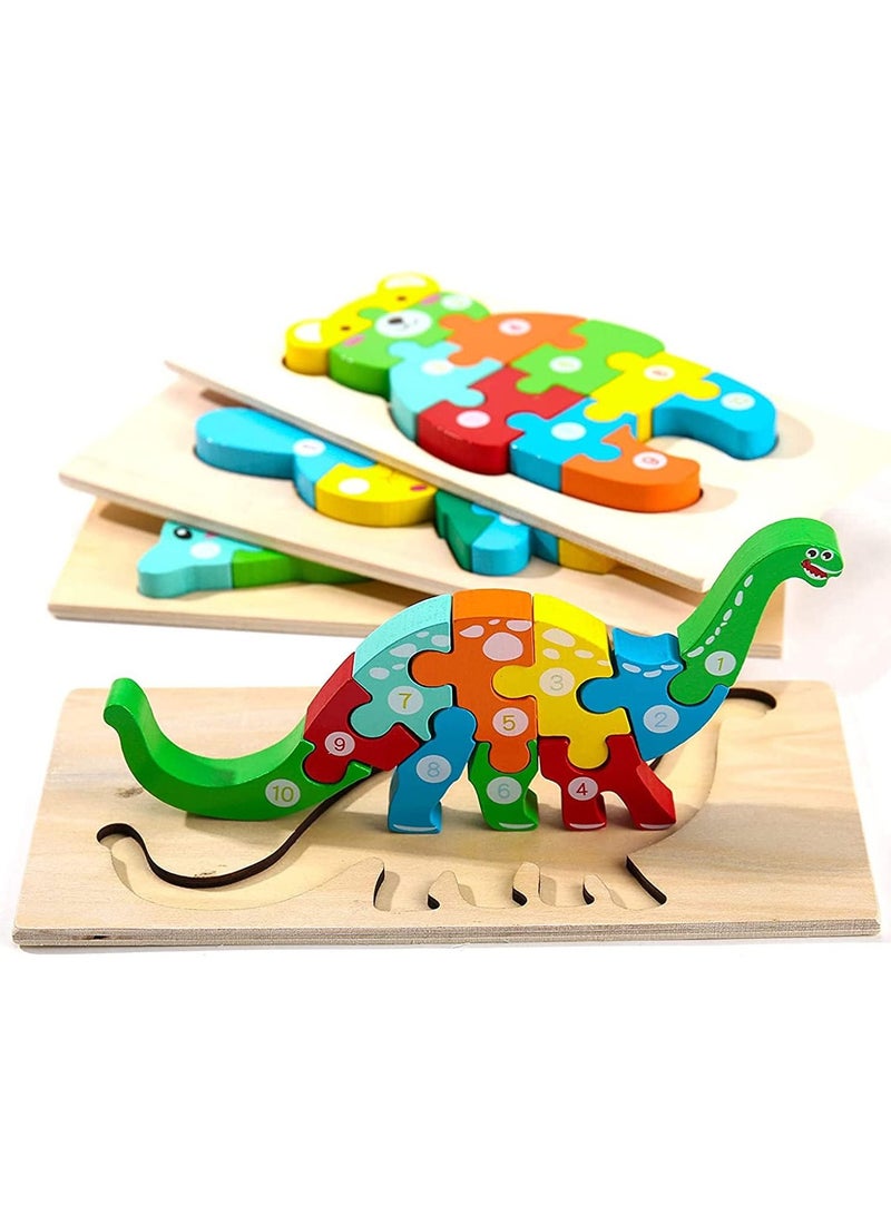 KASTWAVE Wooden Toddler 3D Puzzles for Kids Ages 2-4 Toys for Toddlers 2 Years Old Wooden Puzzles Toys Wooden Jigsaw Puzzles, with numbers Puzzles for Kids Educational Toy for Boys and Girls 4 Pack - Image 1
