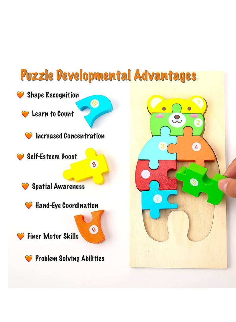 KASTWAVE Wooden Toddler 3D Puzzles for Kids Ages 2-4 Toys for Toddlers 2 Years Old Wooden Puzzles Toys Wooden Jigsaw Puzzles, with numbers Puzzles for Kids Educational Toy for Boys and Girls 4 Pack - Image 2