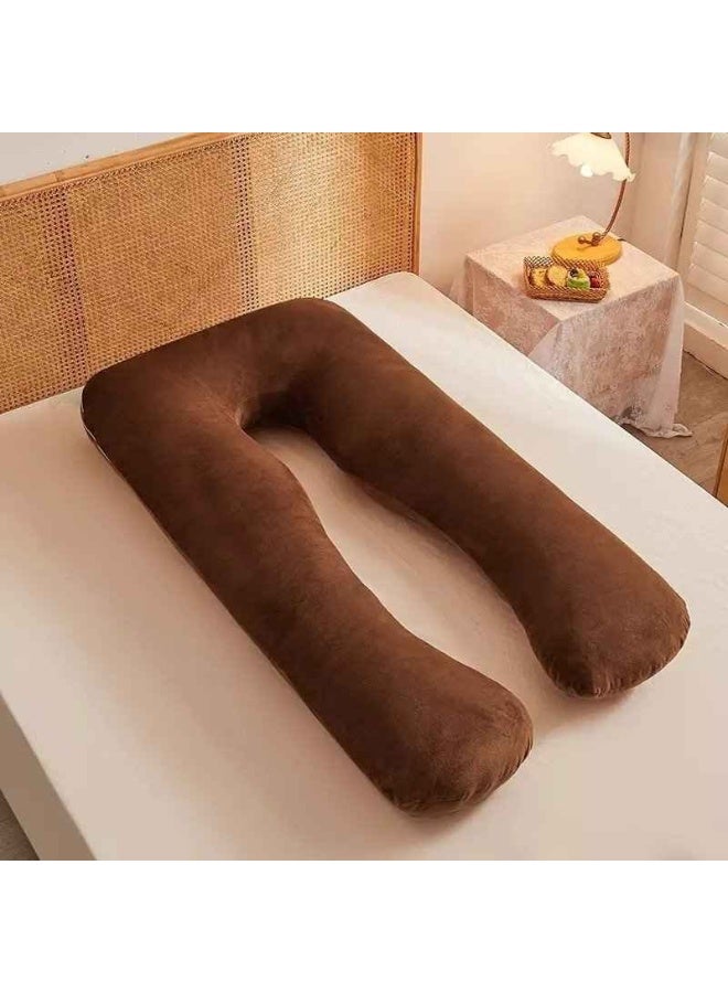 Pregnancy Pillows for Sleeping, U Shaped Full Body Removable Velvet Cover - Support for Back, Legs, Belly, HIPS for Pregnant Women, brown - Image 1