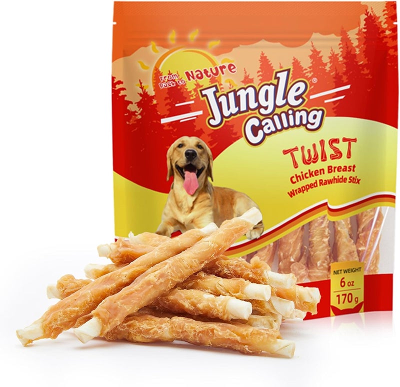 Jungle Calling Dog Treats, Chicken Wrapped Rawhide Sticks for Dogs, Delicious and Nutritious Training Reward Treats and Dog Chews Snacks, 6 oz - Image 1