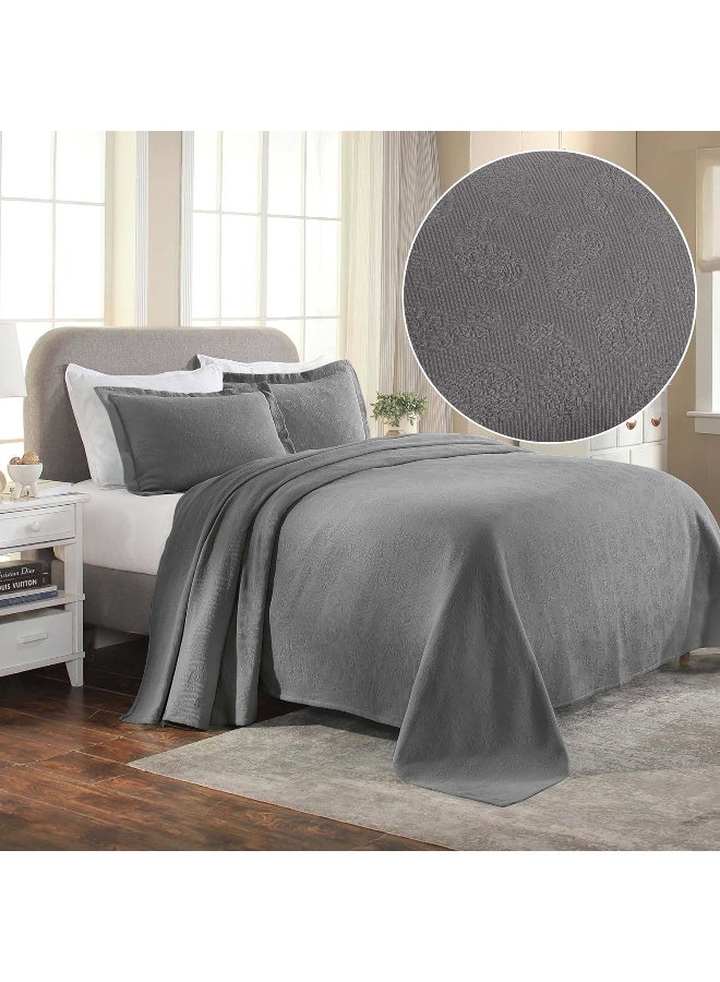 Superior Superior Bedspread Jacquard Matelasse Paisley Cotton King Grey 3 Pieces  - Image 4