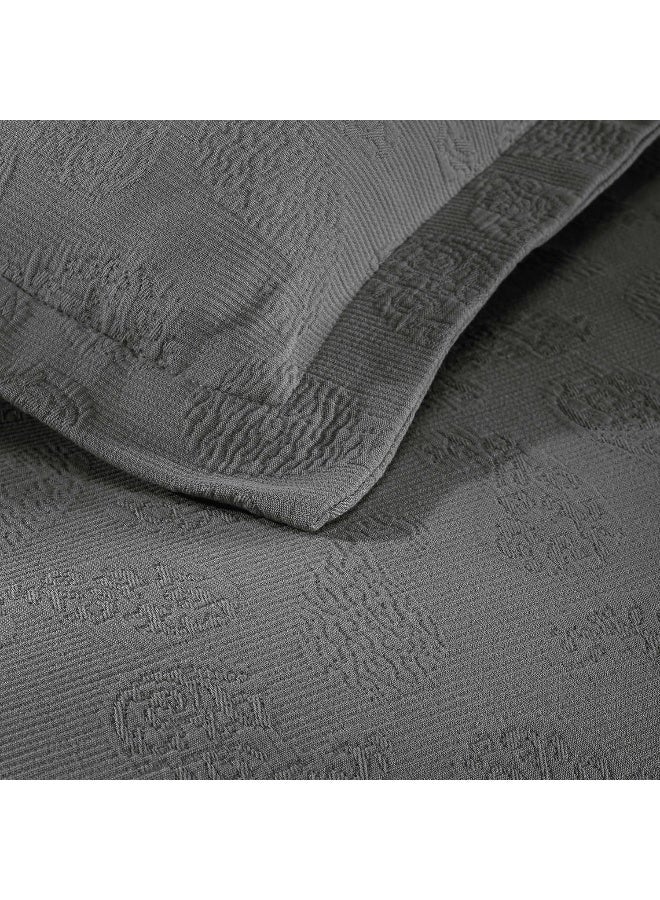 Superior Superior Bedspread Jacquard Matelasse Paisley Cotton King Grey 3 Pieces  - Image 5