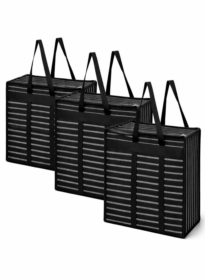 MOZU BAZAAR Multipurpose Extra Large Big Heavy Duty Storage Organizer Reusable Canvas Shopper Bag with Strong Handles and Base with Covers Zip (Pack Of 3) - Image 1