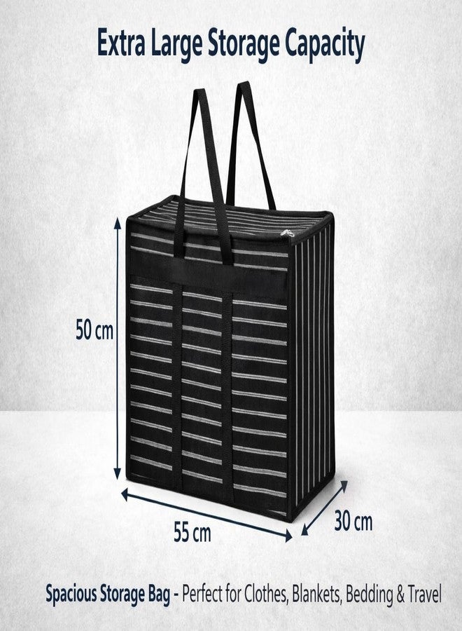 MOZU BAZAAR Multipurpose Extra Large Big Heavy Duty Storage Organizer Reusable Canvas Shopper Bag with Strong Handles and Base with Covers Zip (Pack Of 3) - Image 2